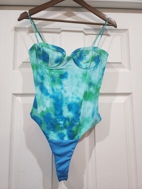 womens Zara Blue Green Tie-Dye One-Piece Bodysuit
